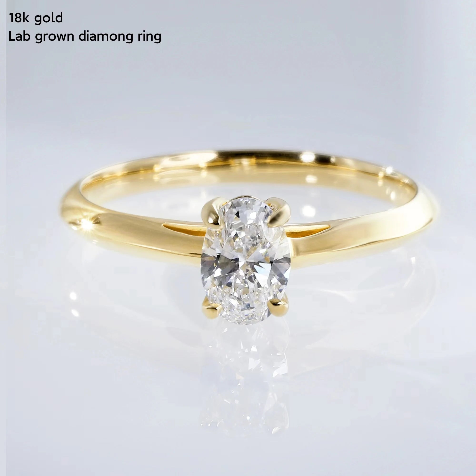 18K Yellow Gold Wedding Ring Simple Claws Design 0.53ct Oval Cut Solitaire Lab Grown Diamond for Engagement Gift Certified IGI