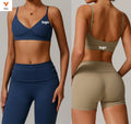 2025 Top and Bottom Shorts and Sets  Trendy Marble Print Cut Out Back Sports Bra  Women Sport Yoga Bra Tops