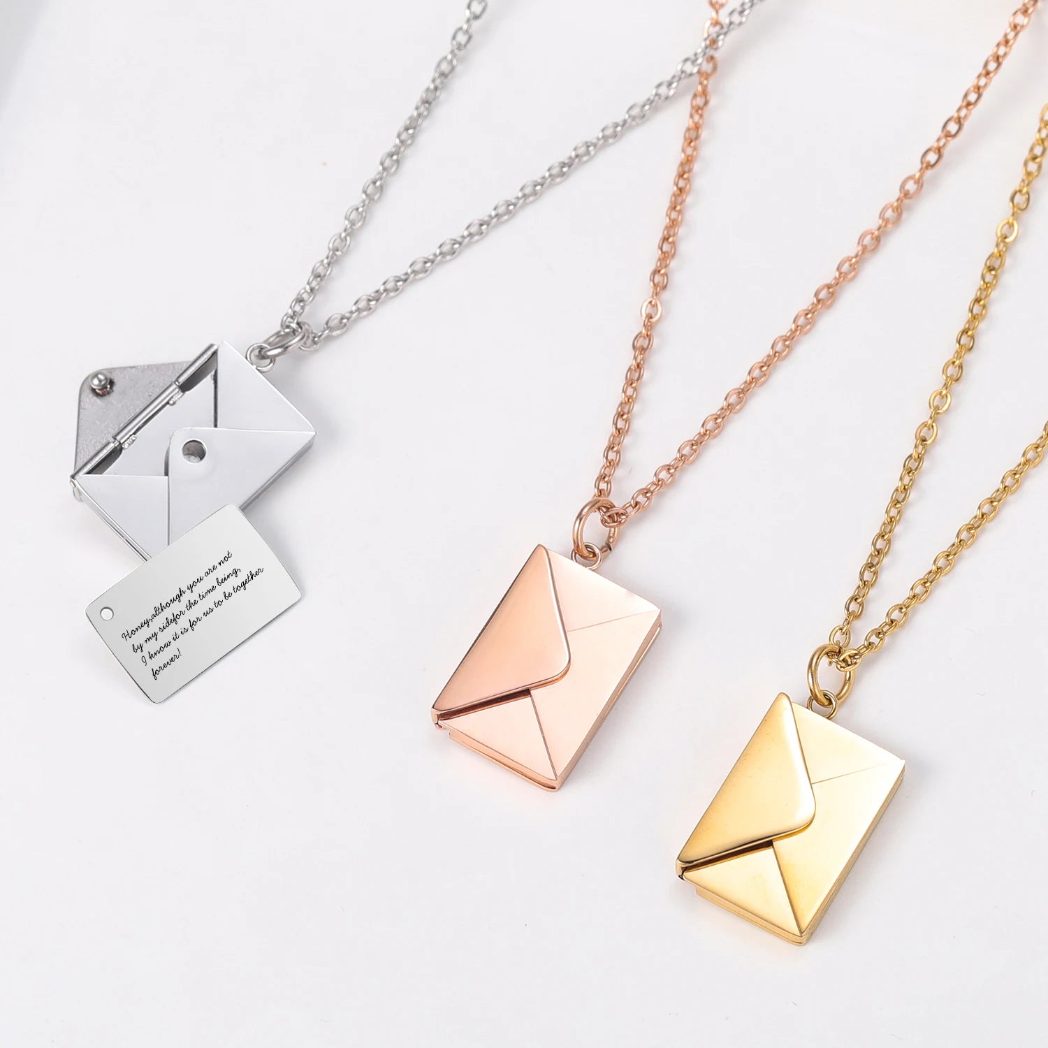 New Design Stainless Steel I Love You Letter Envelope Pendant Necklace with a Card Inside