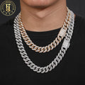 Custom Logo Bulk Wholesale Hip Hop Jewelry 15mm Gold Plated Brass AAAAA CZ Diamond Iced Out Cuban Link Chain Necklace