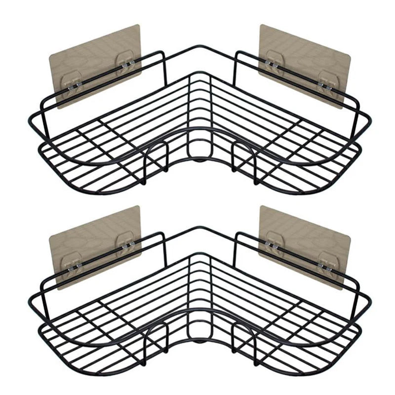 Black 2-Pack Corner Adhesive Shower Caddy for Bathroom Kitchen