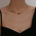 Trend Green Stainless Steel Zircon Necklace Gold Plated Jewelry Double Chain Stacked Vintage Square Cubic Zirconia for Necklace