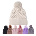 Wholesale Custom Beanie Thicken Fur Pom Knitted Beanies Hat Female Plush Winter Fleece-lined Warm Knitted Hats for Women