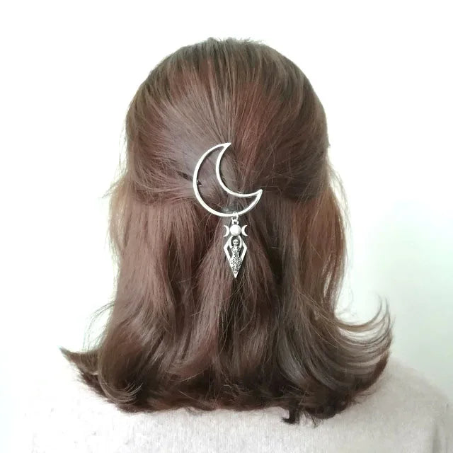 Simple Geometry Wicca Crescent Moon With Goddess Hairpin  Hollow Ponytail Hair Clip