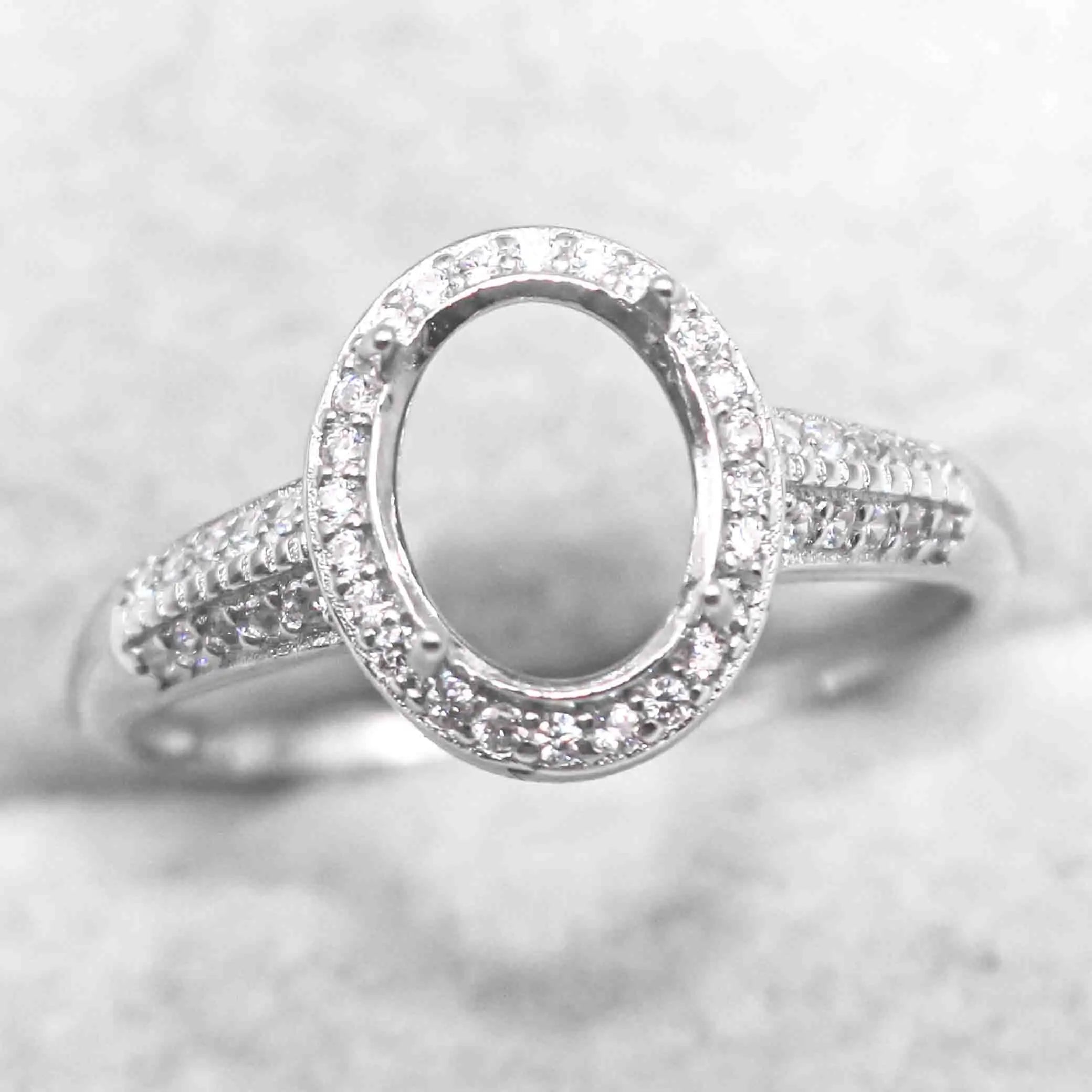 Sterling Silver 8*10/9*11/10*12mm Semi Mount Ring Adjustable Empty Blank Claws Setting Base Without Center Stone for DIY Inlay
