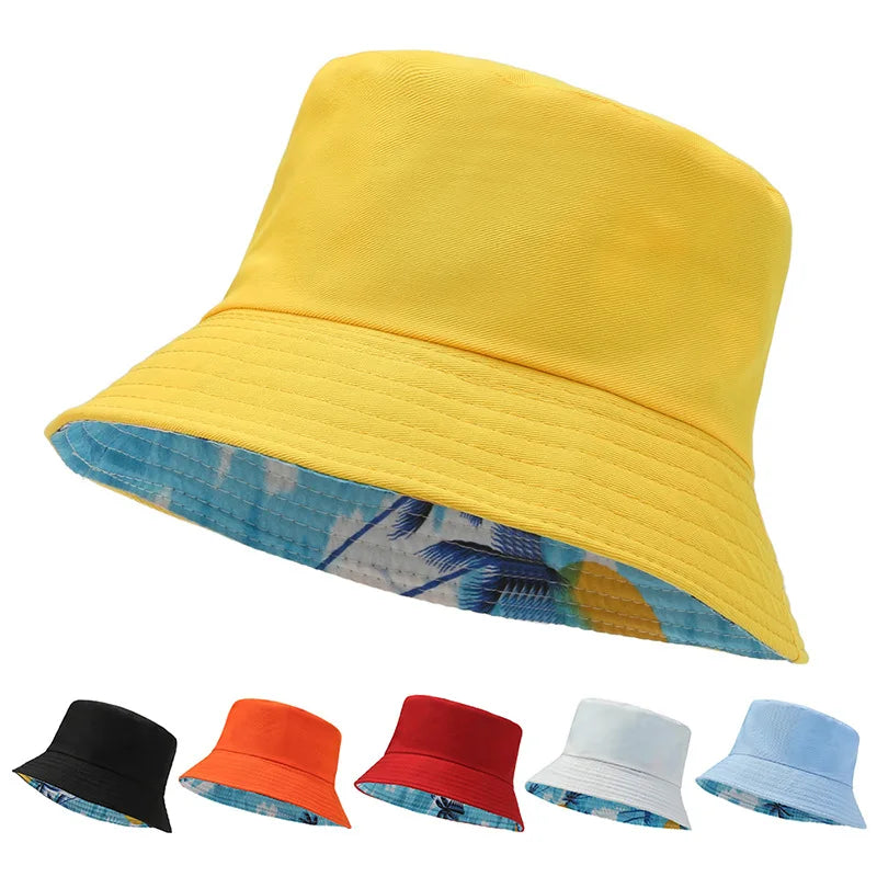 Spring Summer Breathable Solid Color Creative Print Reversible Sun Protection Hat Double Sided Wear Family Matching Bucket Hat
