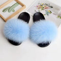 Women's Real Fox Fur Anti-Slip Breathable Slides Cute Fluffy House Slipper Flat Sandals for Home Use Height Increasing Spring