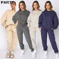 PASUXI Spring Fashion Womens Solid Color Sets Pullover Hoodies Casual Sports Jogger Pants Two Piece Sets