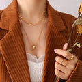 Cool Design New Fashion Trendy Gold Plated Stainless Steel Hoop Pendant Choker Double Layer Necklace for Women Girl Gift P648
