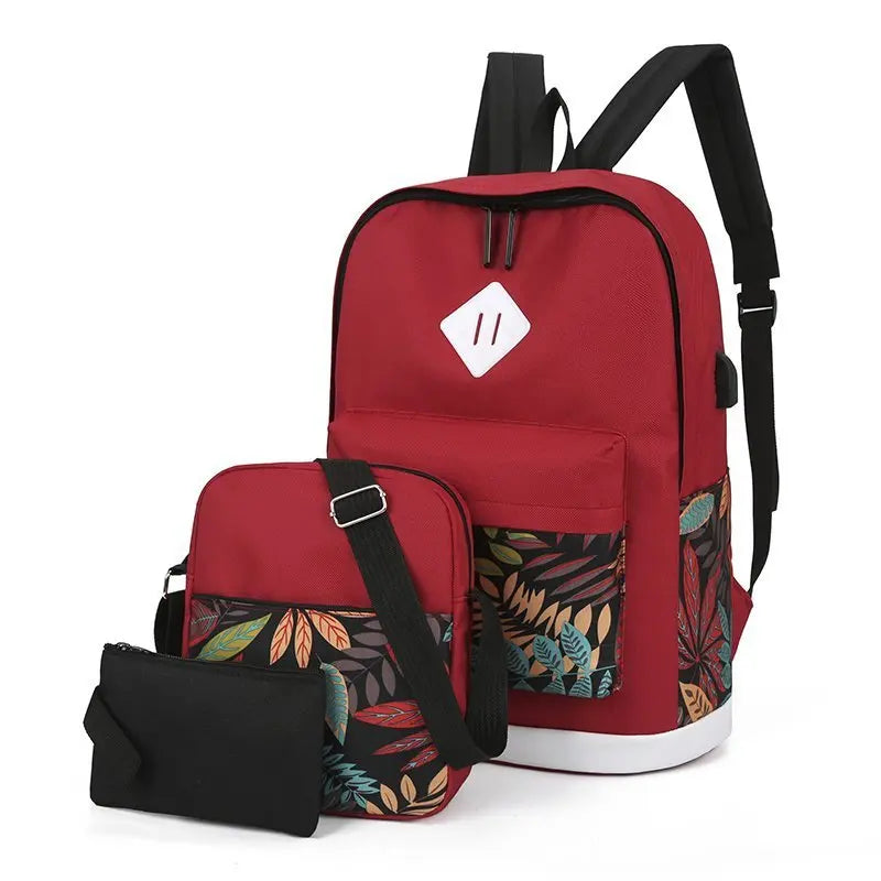 Multifunctional Oxford Large-Capacity Backpack USB Charging Port Three-Piece Fashionable Business Computer Bag for Outdoor