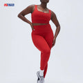 Custom Gym Wear Fitness 2 Piece Yoga Tops and Leggings Set Breathable Red Workout Sets for Women