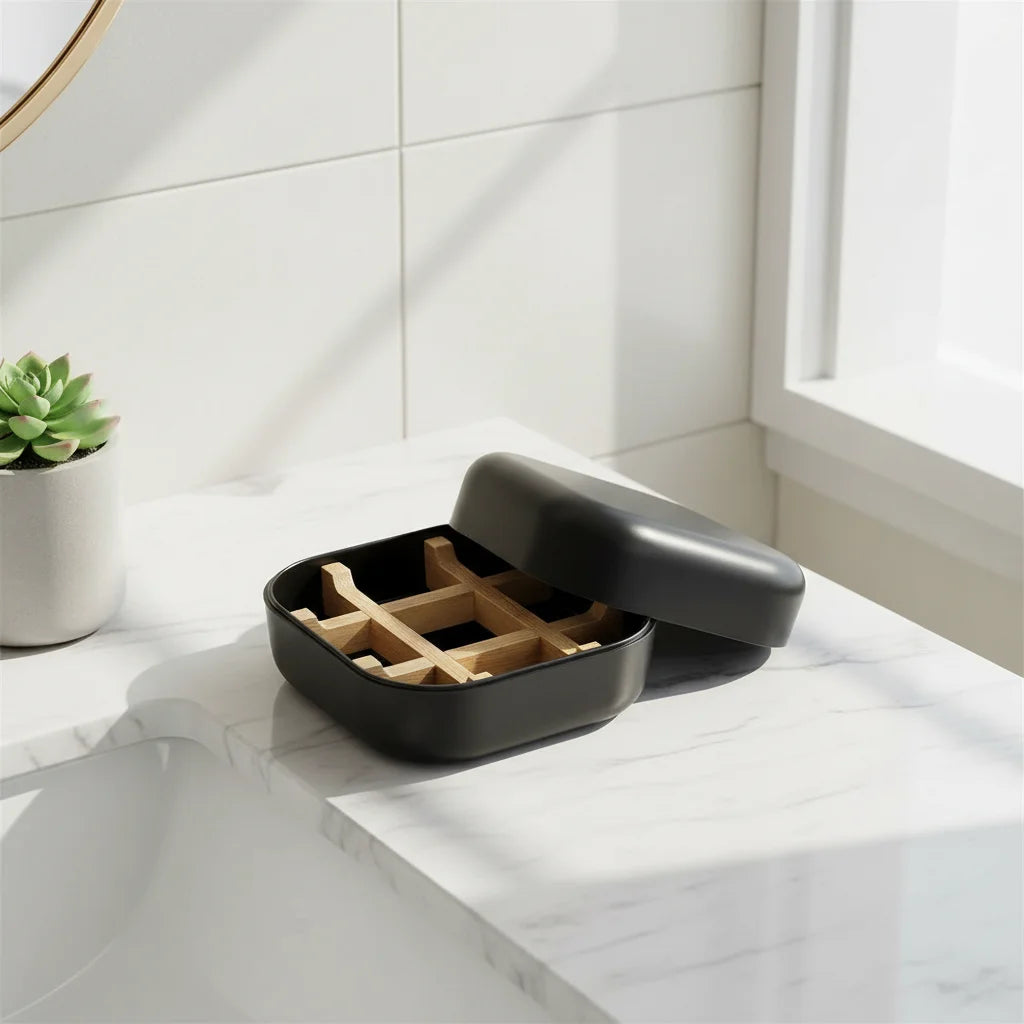 Sustainable Bamboo Fiber Soap Holder with Lid Modern Luxury Design Plastic Free Bathroom Use Customizable Color