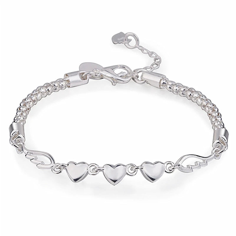 Women Jewelry Angel Wing Heart Charm Bracelet Silver Color