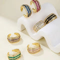 RM1570 Wide 18K Gold Plated Multi 4 Rows Cubic Zirconia Diamond CZ Layered Ring