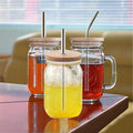 Reusable Fruit Juice Cool Drinking Glasses Bottle Gradient Old Fashioned 16 oz Mason Jars Mug Cups with Handles Bamboo Lid Straw