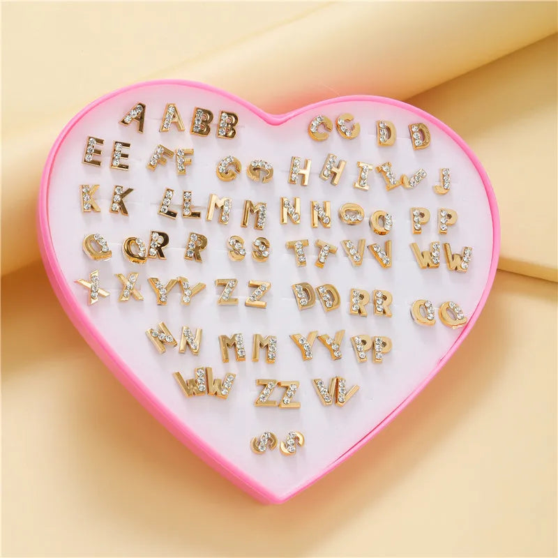 Earrings English Letters a to Z Gold Stud Earrings Anti-allergic Plastic Crystal  Rhinestone Stud Earrings