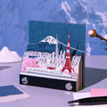 Luxury Handmade Desktop Decor 3D Memo Pad-Mount Fuji Tear-off Art Laser Cut Paper Cube Acrylic/Gift Box Local Attraction Guide
