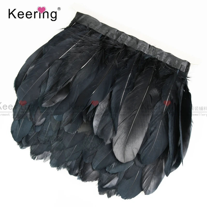 Wholesale Dyed Various Colors Decoration Black Goose Duck Feather Fringe Trim Fringe Duck Feather Lace Trimming WFT-001