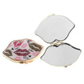 metal lip shape gold mirror pocket compact OEM custom printing logo silkscreen makeup small mirror