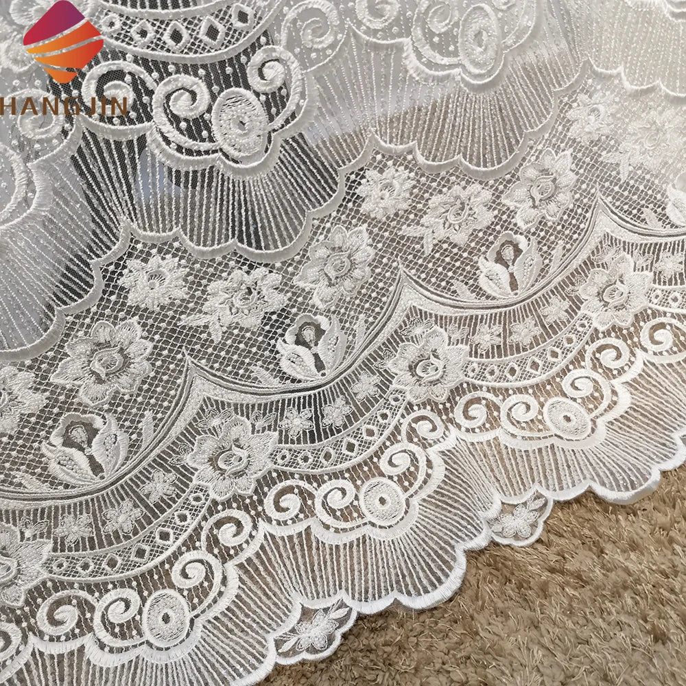 High End Hand Beaded Lace Fabric Luxury Tulle White Lace Fabric African for Bride Wedding Gown