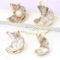 Clear Crystal Druzy Heart Moon Pendant Gold Plated Gemstone Crystal Heart Moon Pendant