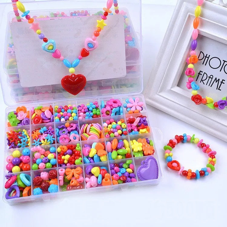24-Pack String Beads Set 4 Boxes 24 Different Types Colors-Children's Necklace Bracelet Craft Acrylic Plastic Lucite Beads