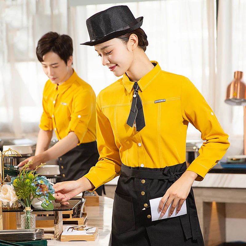 Custom Logo Chef Tops Comfortable Breathable Kitchen Hotel Restaurant Waiter Waiters Workwear Cafe Catering Top Shirt