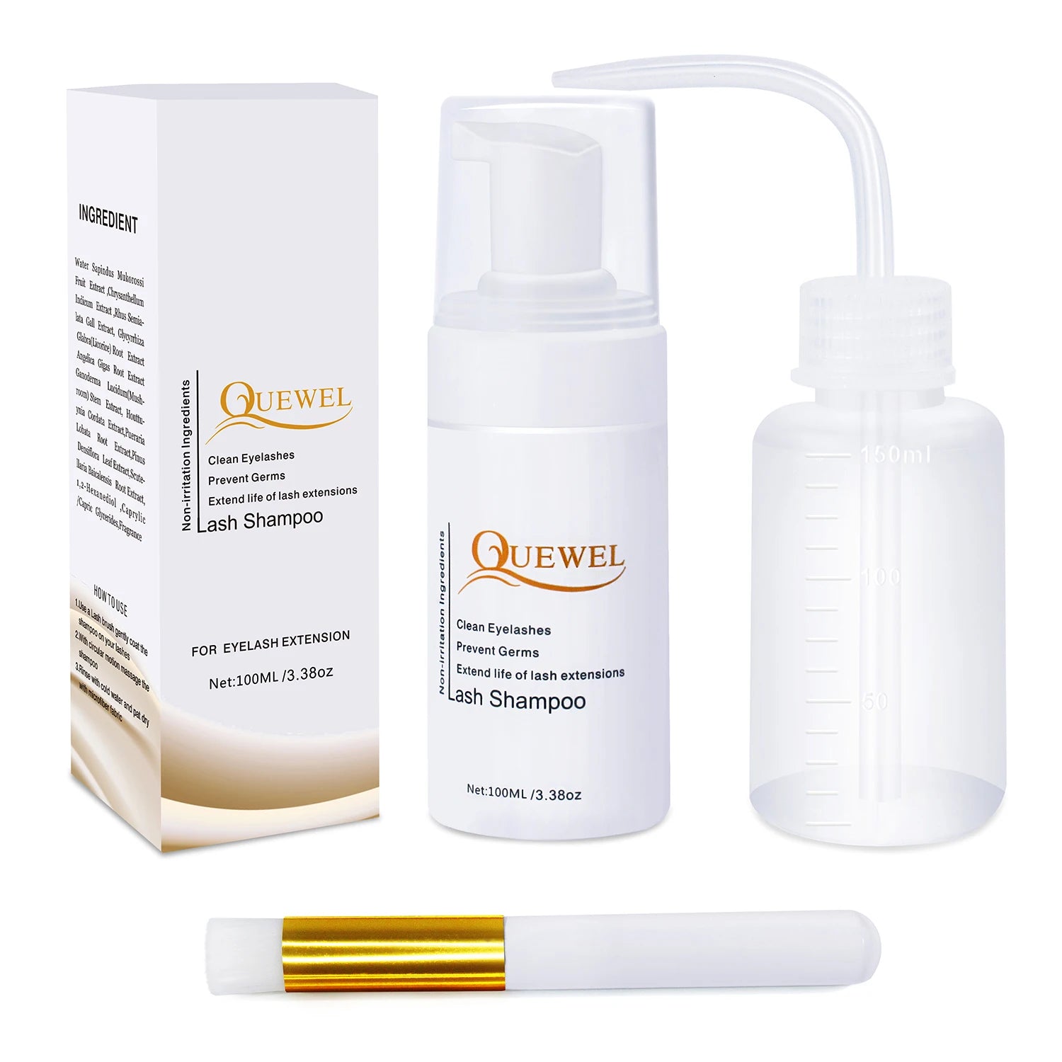 Eyelash Cleanser Foaming 100 ML Eyelash Shampoo/Wash Eyelash Extension Safe for Daily Use With Rinse Bottle and With Brush