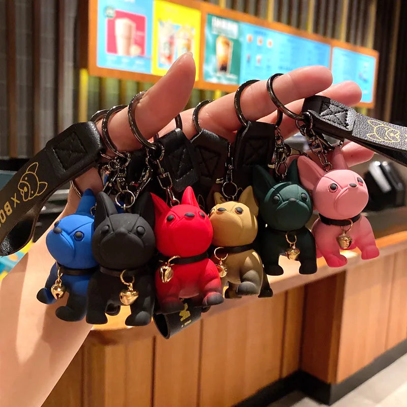 Promotion Cute 3D Resin French Bulldog Keychain Wholesale Colorful Cartoon Puppy Bulldog Plastic Lanyard Key Ring Pendant Gift