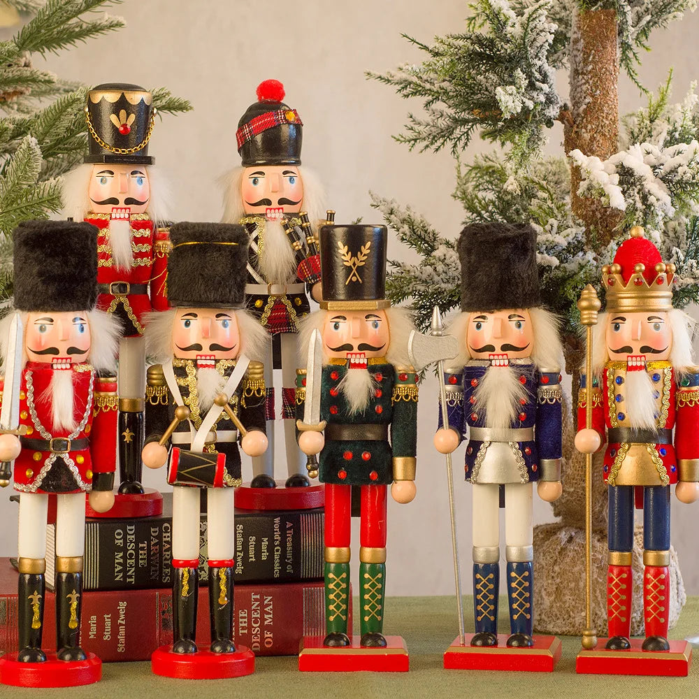 Custom Christmas Decoration Supply Wooden Crafts Cartoon Christmas Decorations Gift 30CM European Nutcracker king Statues