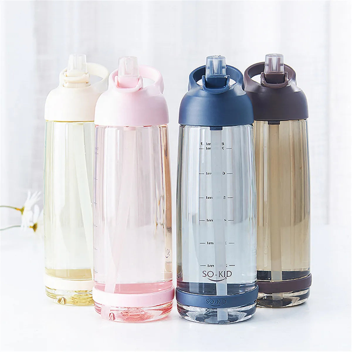 1000ML Portable Sports Water Bottle with Straw Leakproof  Plastic Drinks Mug Outdoor Travel
