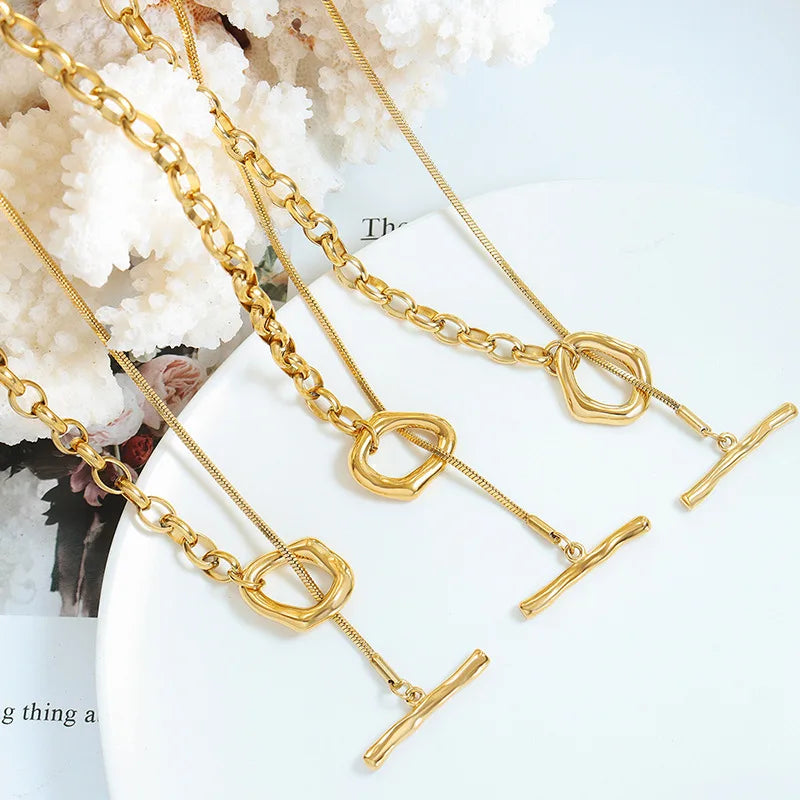Hot Selling Personalized Trend Ot Buckle Necklace Waterproof Stainless Steel Sweater Chain Jewelry Idea Party Gift