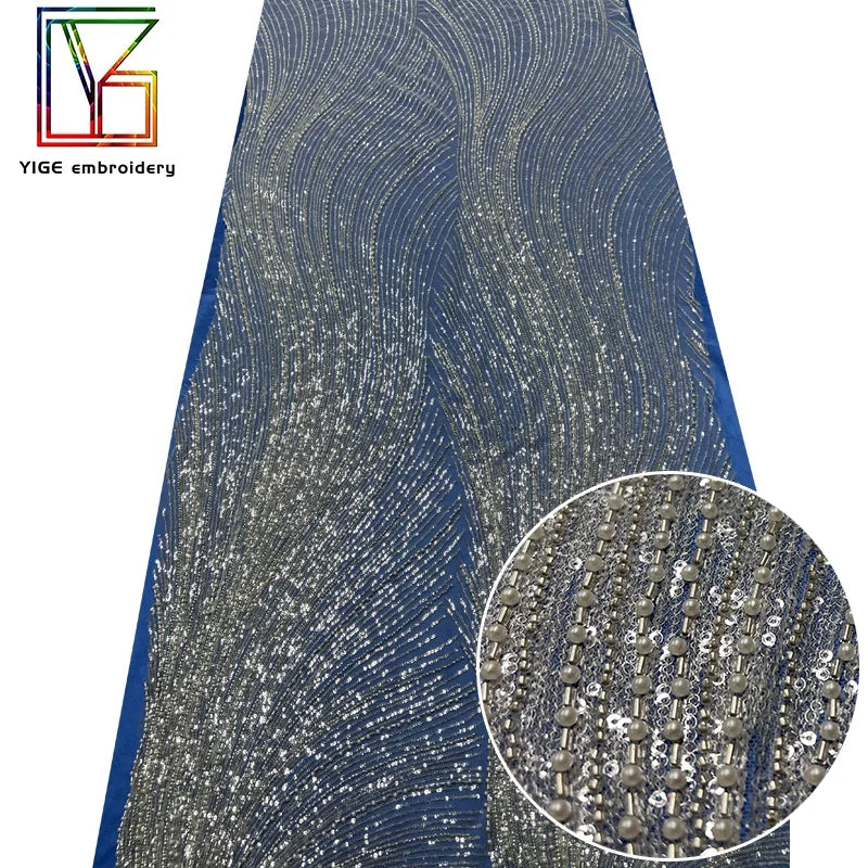 New Heavy Beads Sequins Lace Luxury Bridal Lace Fabric for Weddings White Pearls Beaded Laces Fabrics