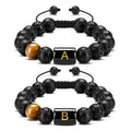Handmade Fashion Letter Beaded Charm Bracelets or Bangles Agate Tiger Eye Volcanic Stone Natural Materials Couples Gift