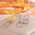 Hollow Out Stainless Steel Square Ring Gold Plated Adjustable Square Ring Party Ring Jewelry Gifts for Women Girls