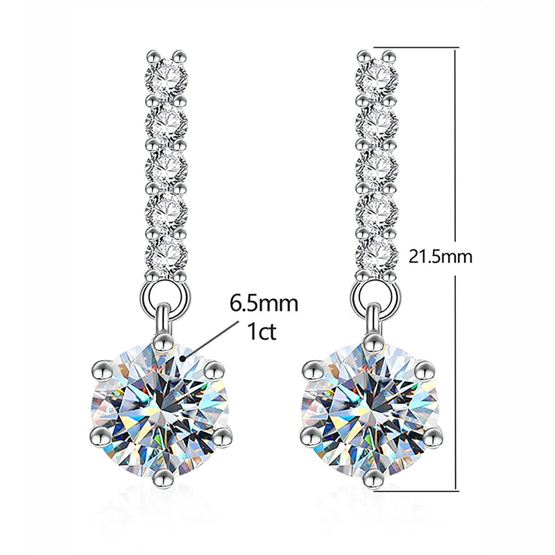 GRA  1CT Unusual Long Hanging Dangle Drop Moissanite Diamond Earring Women 925 Sterling Silver Wed Engagement Fine Jewelry