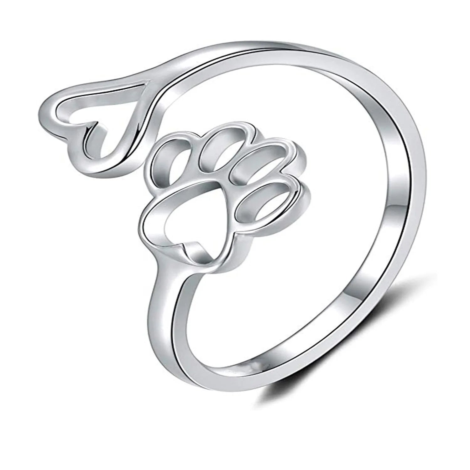 Special Dog Friendly Ring Cute Dog Footprints Heart Hollow Rings Open Adjustable Rings Gifts for Women