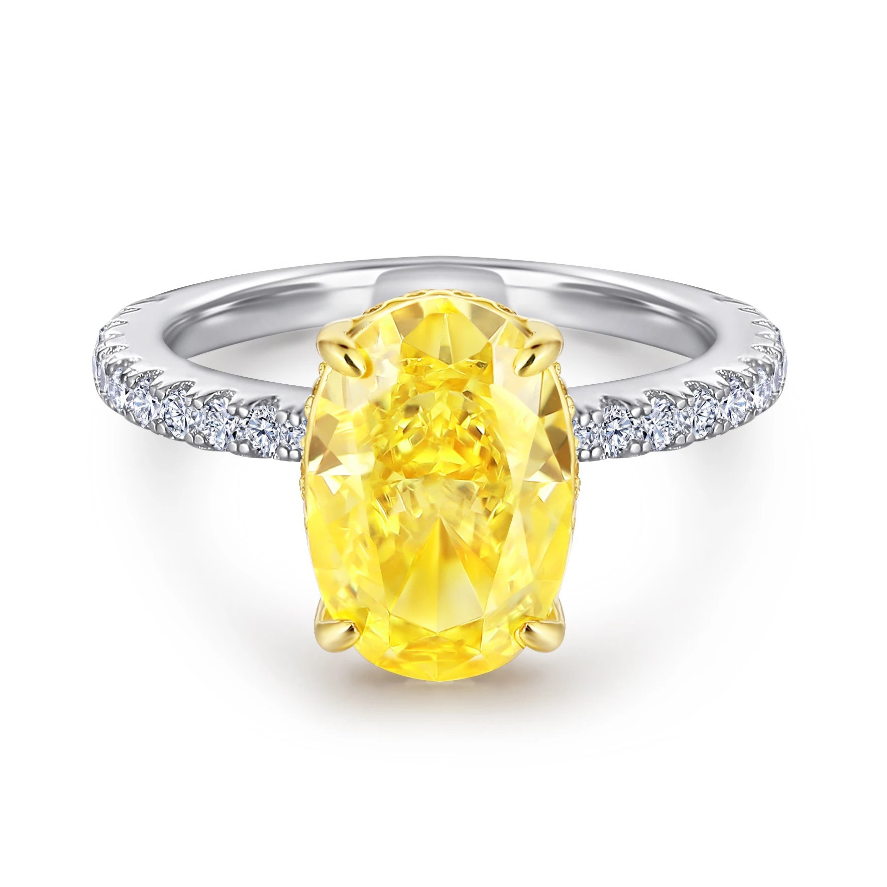 Simple Oval Cut 8*12mm Yellow Zircon Stone Ringd Silver Jewelry Engagement Ring for Party