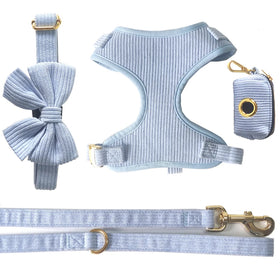 Custom Luxury Brand Logo Step in Mollescent Velvet Corduroy Dog Harness Hunde Geschirr Set