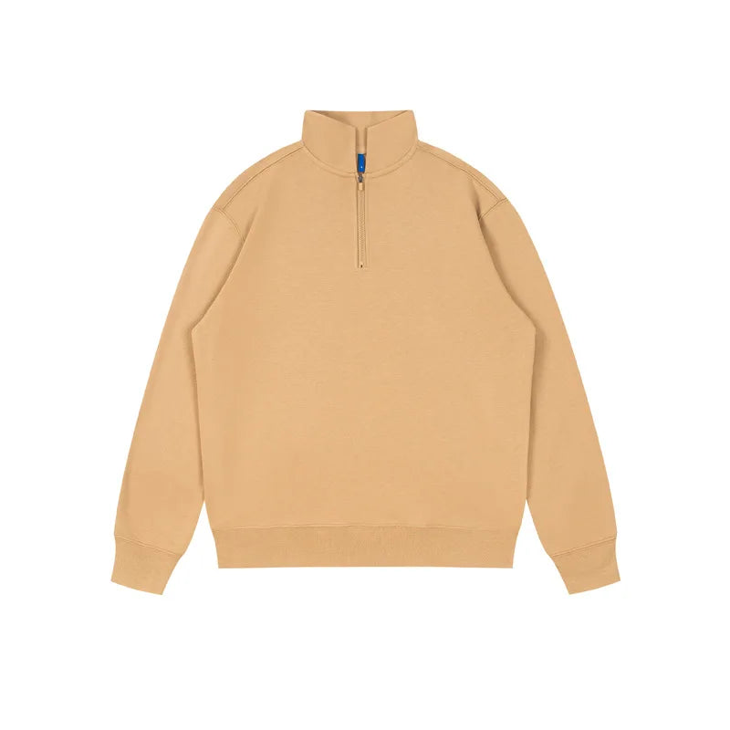 Custom Logo Solid Color 350 Grams Heavyweight Pullover Sweatshirts With Half Zipper Standing Collar Blank Streetwear Sweatshirts