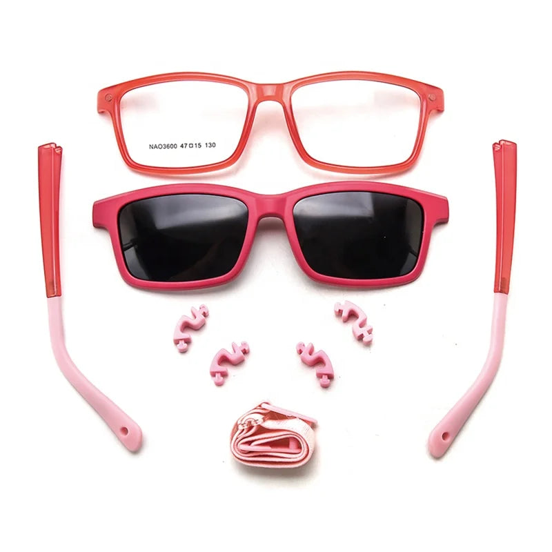 Nano Combined Silicone Rectangle Flexible Spectacle Clip Sunglasses 3600 Adjustable Strap Sports Glasses Kids TR90 Optical