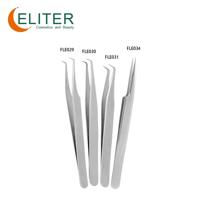 ELITER 0/80/90 Degree in Stock Eyelash Tweezers Grip Gold Matte Eyelash Tweezers Eyelash Kit With Tweezer
