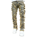 KY Street Wear Raw Edge Skinny Fitted Washed Raw Edge Distressed Jeans Luxury Men