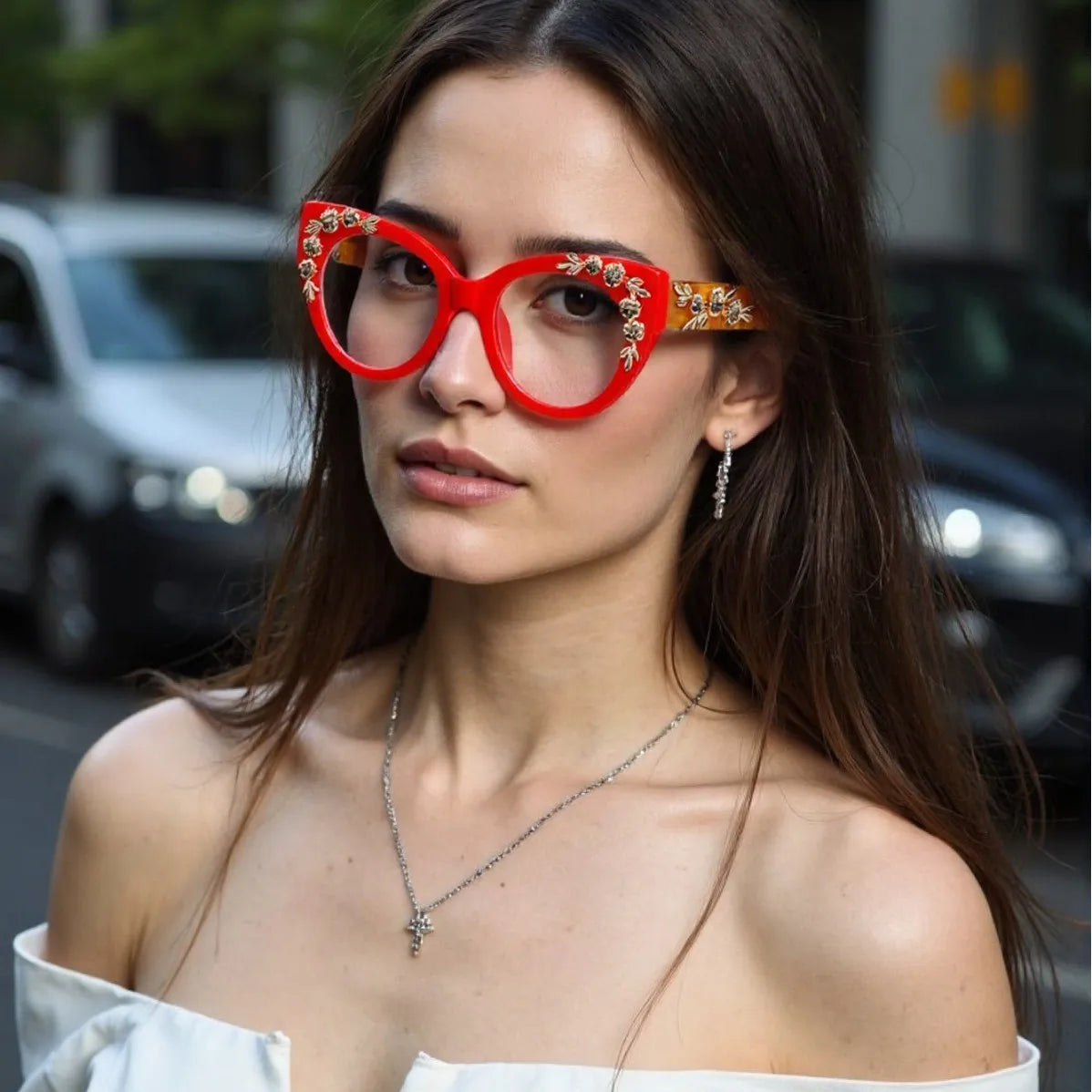 LiEr New Fashion Luxury Designer BO LON Full-Rim Optical Frames Cat Eyes Water Diamond Sunglasses UV400 Anti Blue Light Unisex
