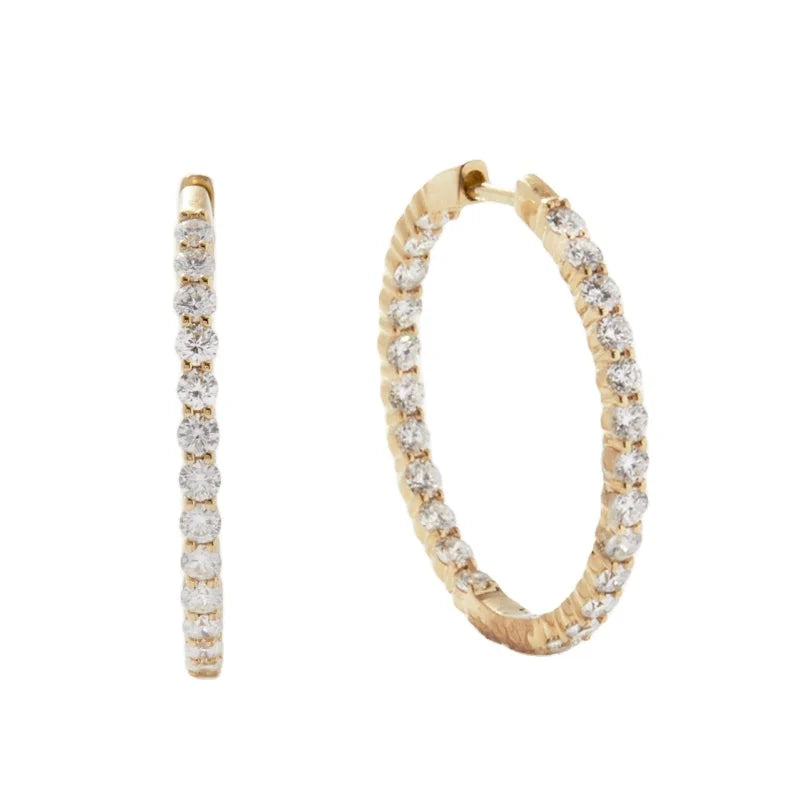 IGI Certificated CVD Lab Made Created Grown Diamond 14K 18K Solid Gold Stud Hoop Earrings Solitaire Round Hoop Earring