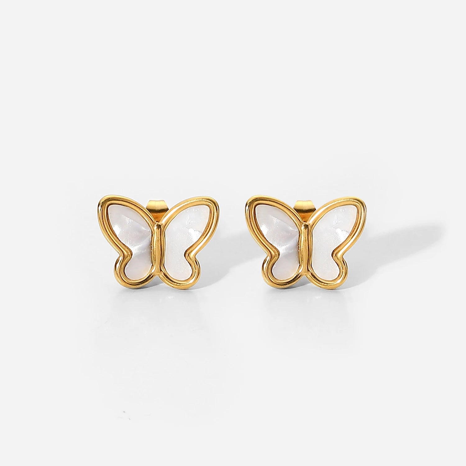 Popular Natural White Shell Butterfly Stud Earrings Stainless Steel 18K Gold Plated Fashion Jewelry Earrings