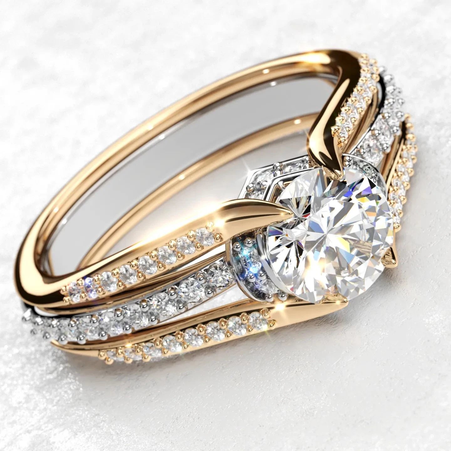 CAOSHI Custom Factory Vintage Style Round Cubic Zirconia Two Tone Plated Band Rings for Women Wedding Fashion CZ Rings Jewelry