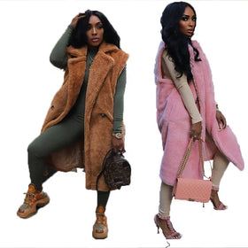 KY Long Fur Coat Fur Jacket Vest Sleeveless Jacket Customized Logo for Women