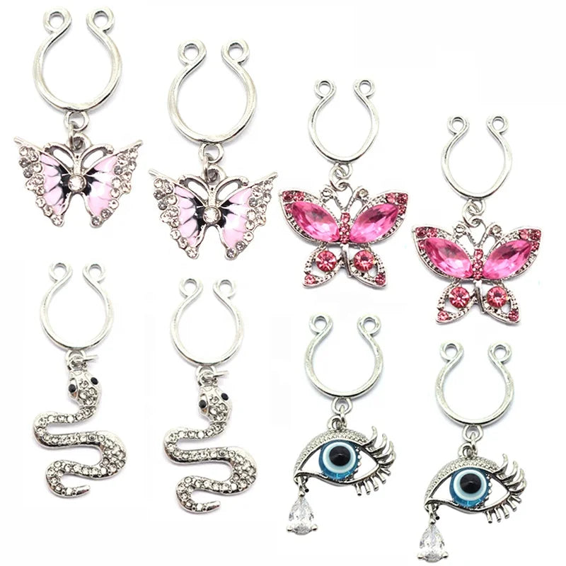 Gaby butterfly Design Copper Material Dangle Nipple Rings Non Piercing Fake Nipple Ring Nipple Jewelry