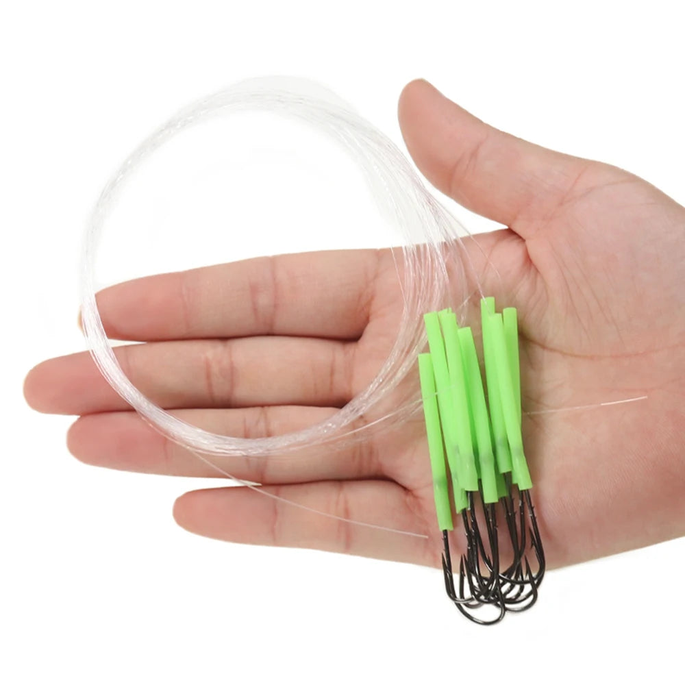 10pcs/pack 1# - 4/0 Long Shank Fine Wire Baitholder Hook Pre-tied Nylon Fishing Line Anti-bite Sea Fishing Mackerel Tackle